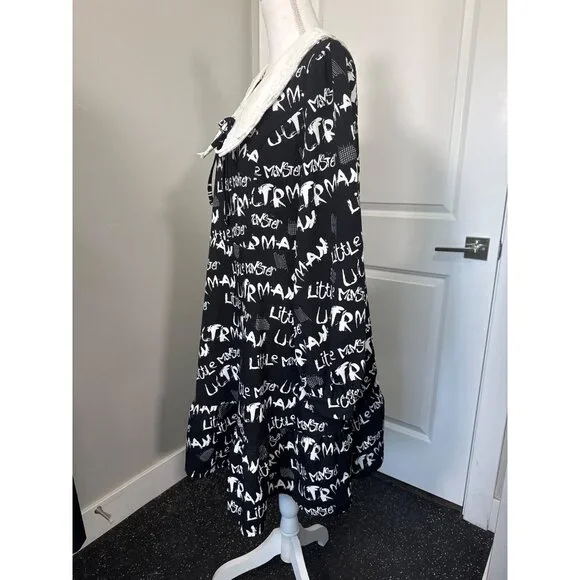 Mellowrani Little Monster Long Sleeve Dress Black & White Cotton Blend Letters - Picture 9 of 12